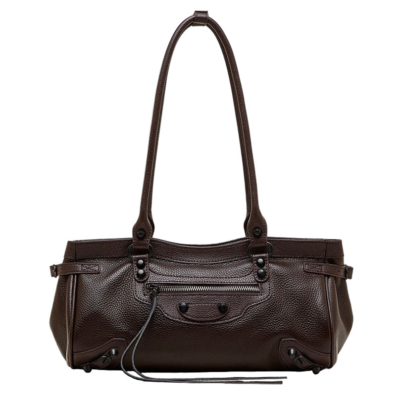 Women's Pebbled Leather Shoulder Bag with Slouchy Silhouette