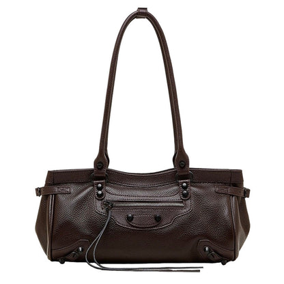 Women's Pebbled Leather Shoulder Bag with Slouchy Silhouette