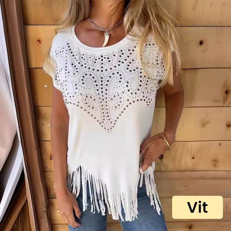 🔥HOT SALE 🔥Women's Solid Colour Short Sleeve T-shirt With Hot Print And Frayed Hem