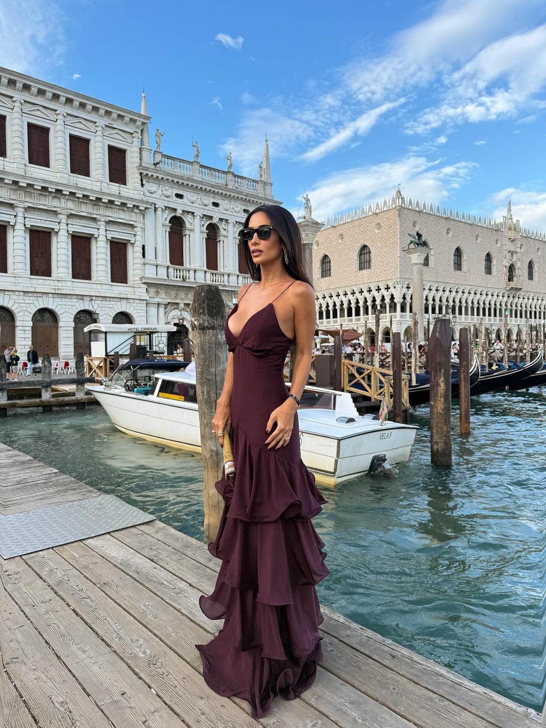 Elegant Burgundy Tiered Maxi Dress