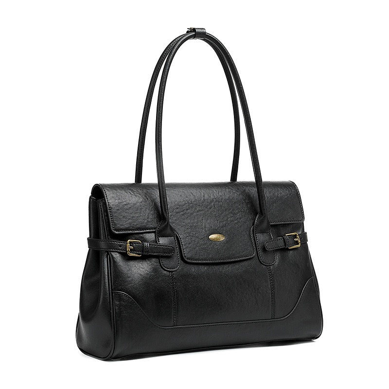 Women's Vintage Luxe Leather Bag with Buckle Accents