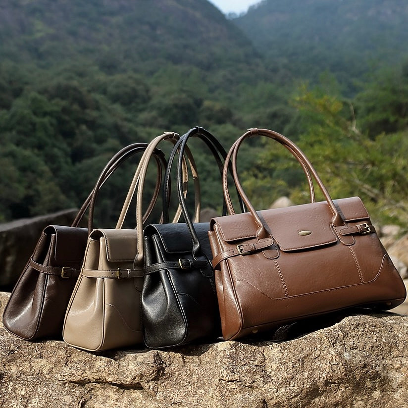 Women's Vintage Luxe Leather Bag with Buckle Accents