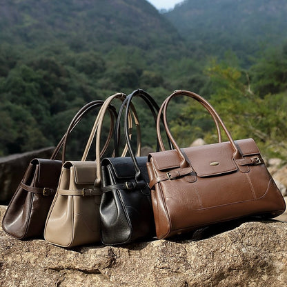 Women's Vintage Luxe Leather Bag with Buckle Accents