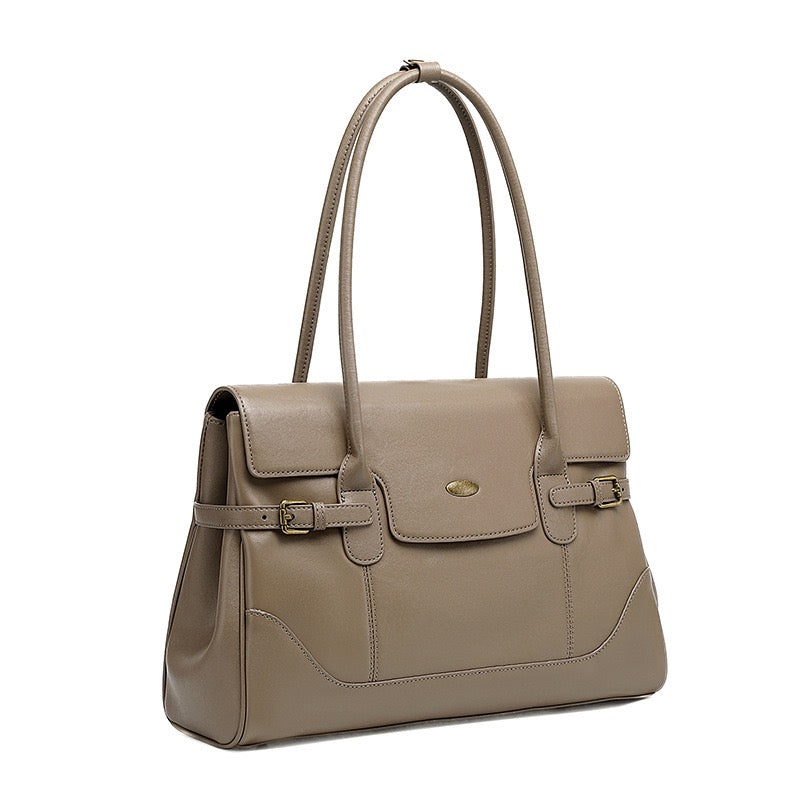 Women's Vintage Luxe Leather Bag with Buckle Accents