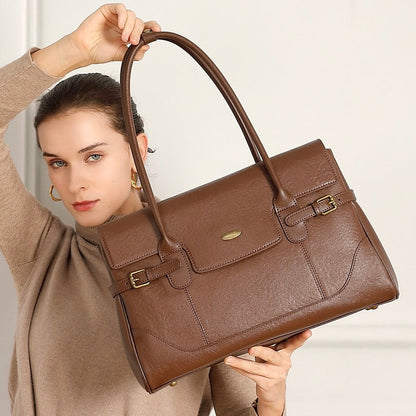 Women's Vintage Luxe Leather Bag with Buckle Accents