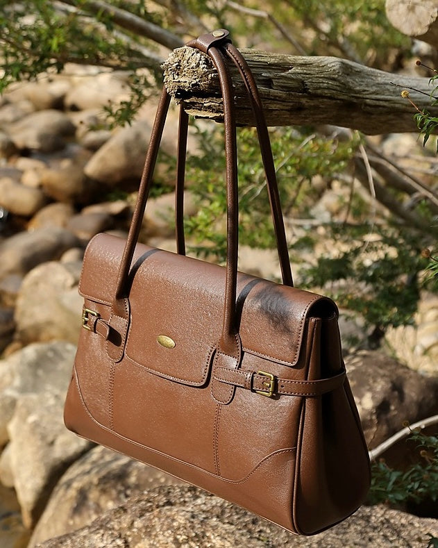 Women's Vintage Luxe Leather Bag with Buckle Accents