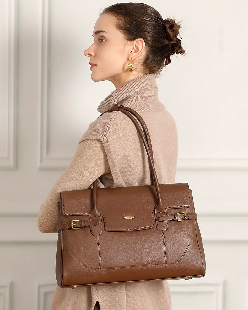 Women's Vintage Luxe Leather Bag with Buckle Accents