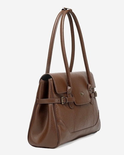 Women's Vintage Luxe Leather Bag with Buckle Accents