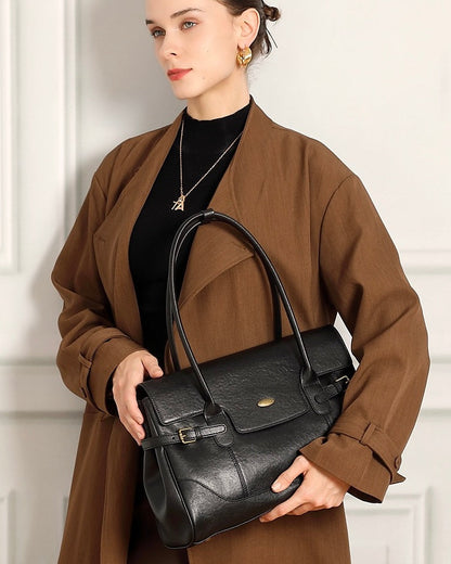 Women's Vintage Luxe Leather Bag with Buckle Accents