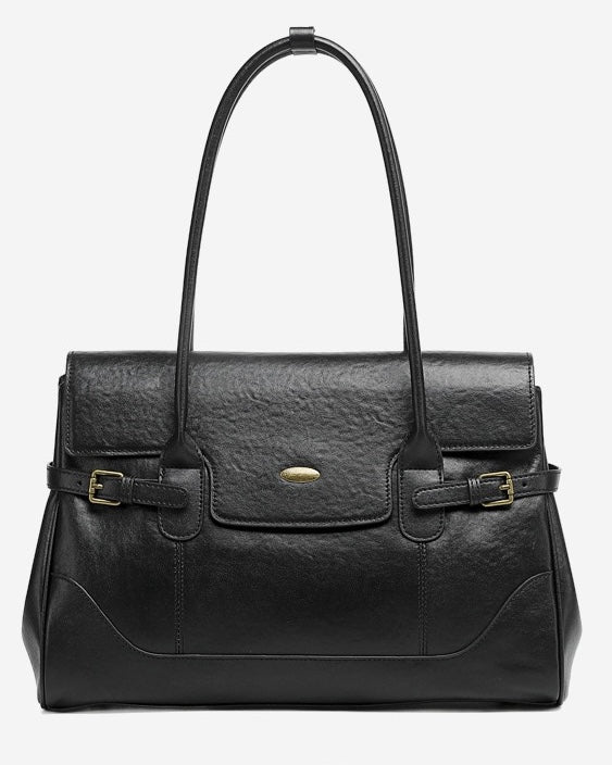 Women's Vintage Luxe Leather Bag with Buckle Accents