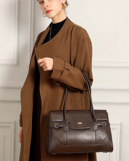 Women's Vintage Luxe Leather Bag with Buckle Accents