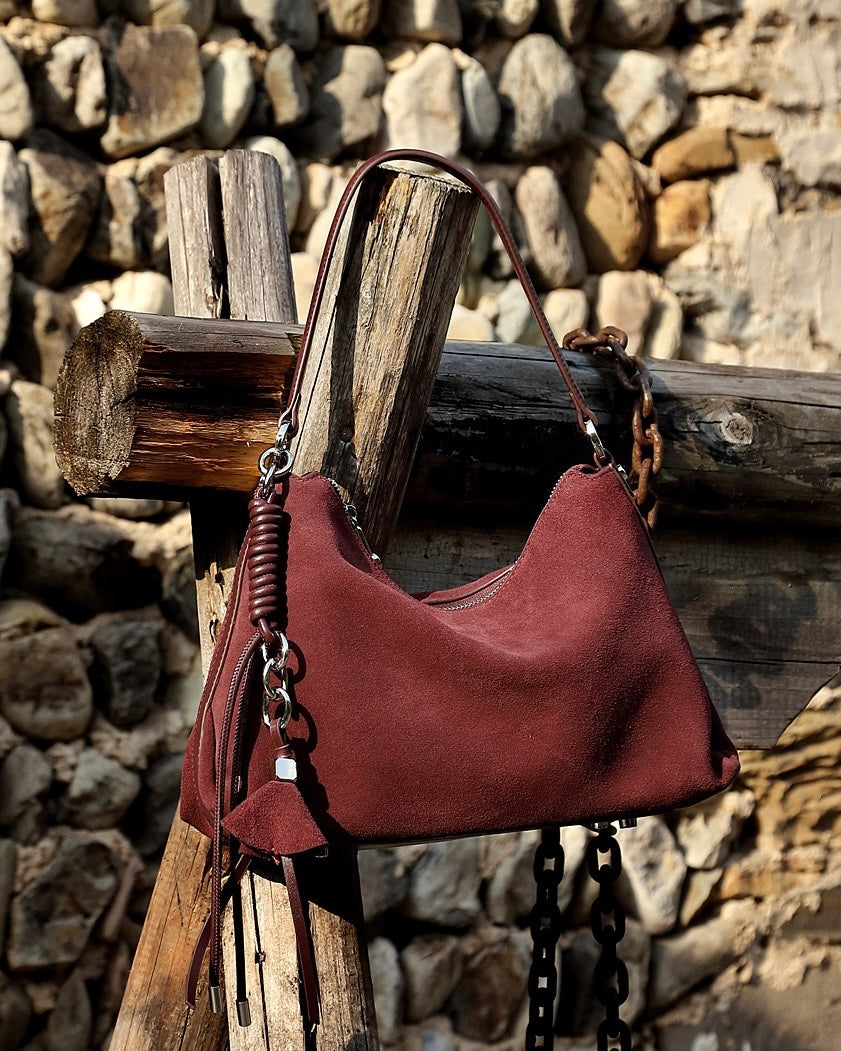 Suede Luxe Hobo Bag with Braided Detail & Tassel Accent
