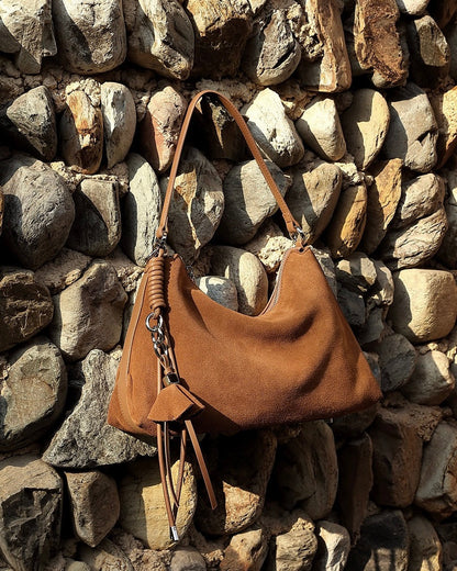Suede Luxe Hobo Bag with Braided Detail & Tassel Accent