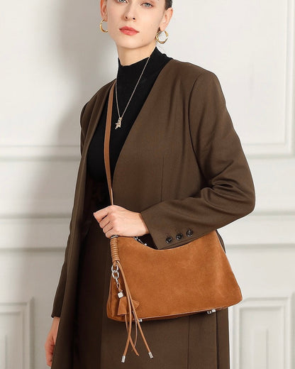 Suede Luxe Hobo Bag with Braided Detail & Tassel Accent