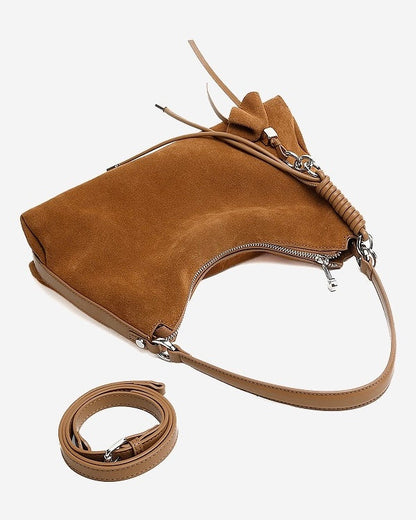 Suede Luxe Hobo Bag with Braided Detail & Tassel Accent