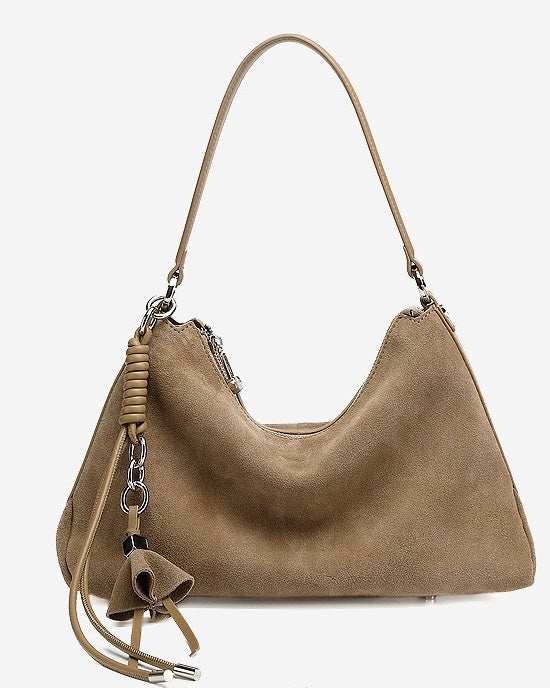 Suede Luxe Hobo Bag with Braided Detail & Tassel Accent
