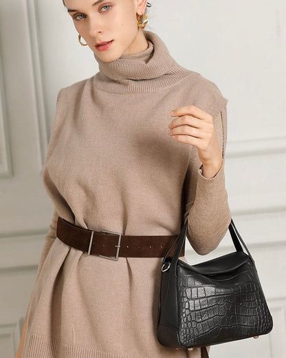 Women's Genuine Leather Croc-Embossed Crossbody Bag