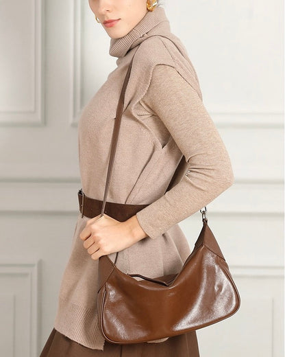 Braided-Handle Genuine Saddle Leather Hobo Bag