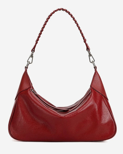 Braided-Handle Genuine Saddle Leather Hobo Bag