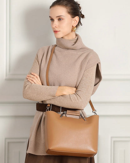 Genuine Leather Arch-Handle Minimalist Commuter Crossbody Bag