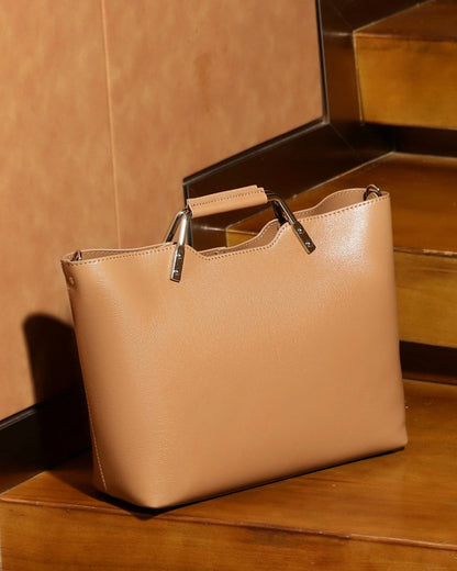 Genuine Leather Arch-Handle Minimalist Commuter Crossbody Bag