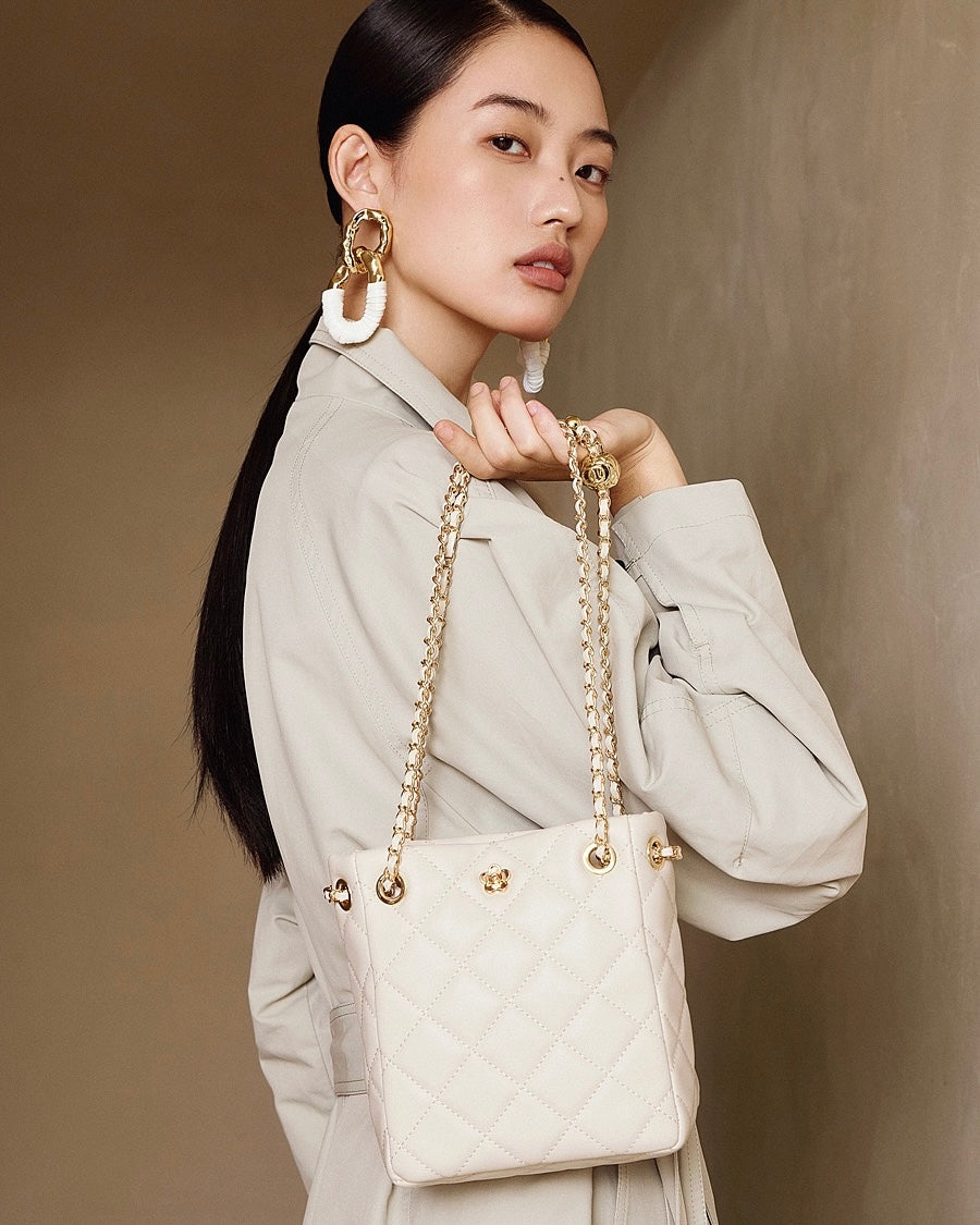 Genuine Leather Quilted Chain-Embellished Crossbody Bag