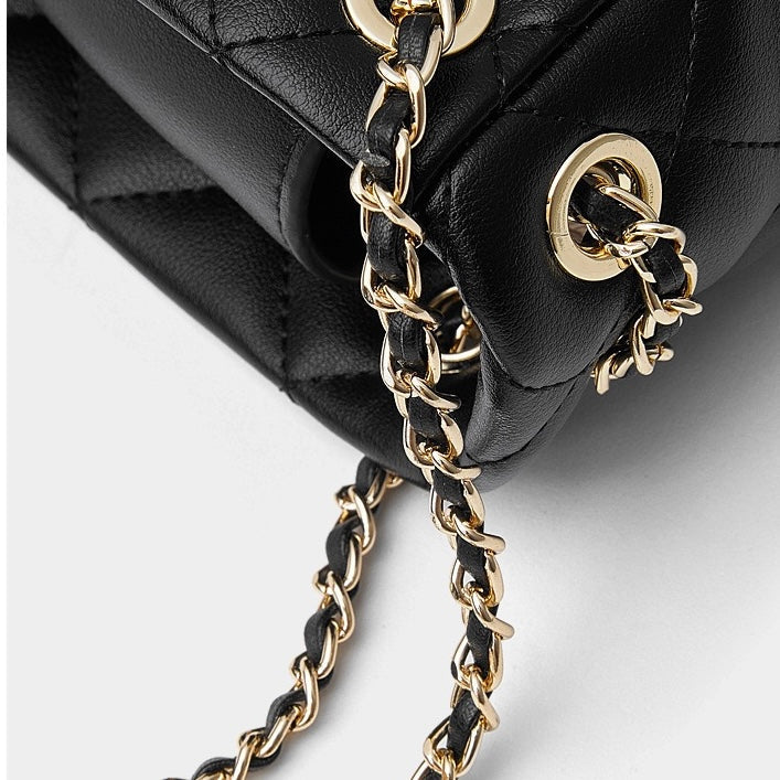 Genuine Leather Quilted Chain-Embellished Crossbody Bag