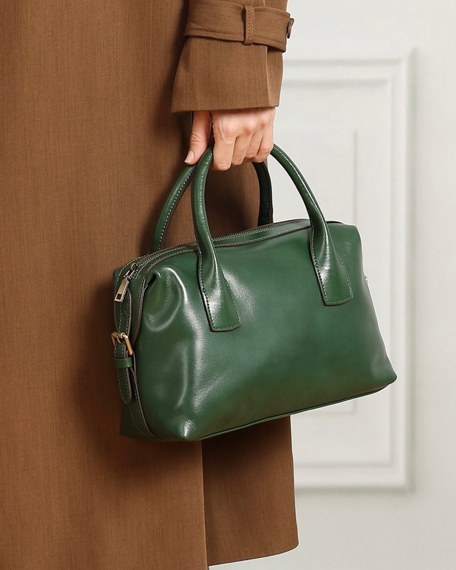 Pebbled Leather Convertible Satchel with Top Handles