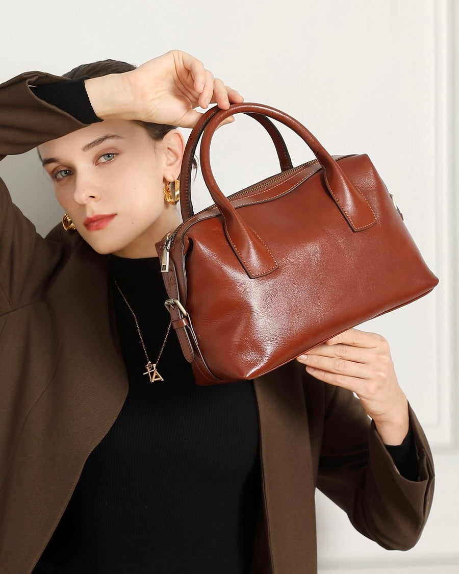 Pebbled Leather Convertible Satchel with Top Handles