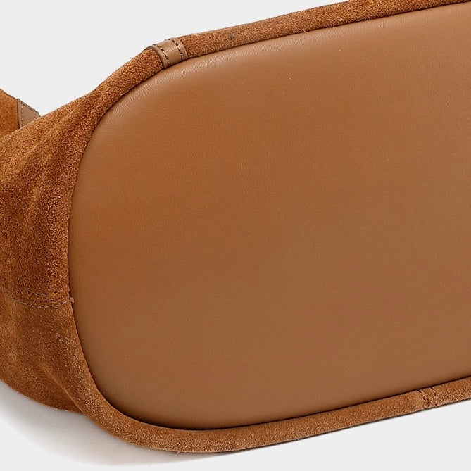 Women's Suede Structured Hobo Bag with Contrast Stitching
