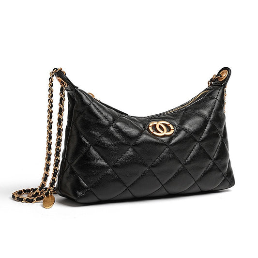 Noir Quilted Sheepskin Dual-Tone Chain Shoulder Bag