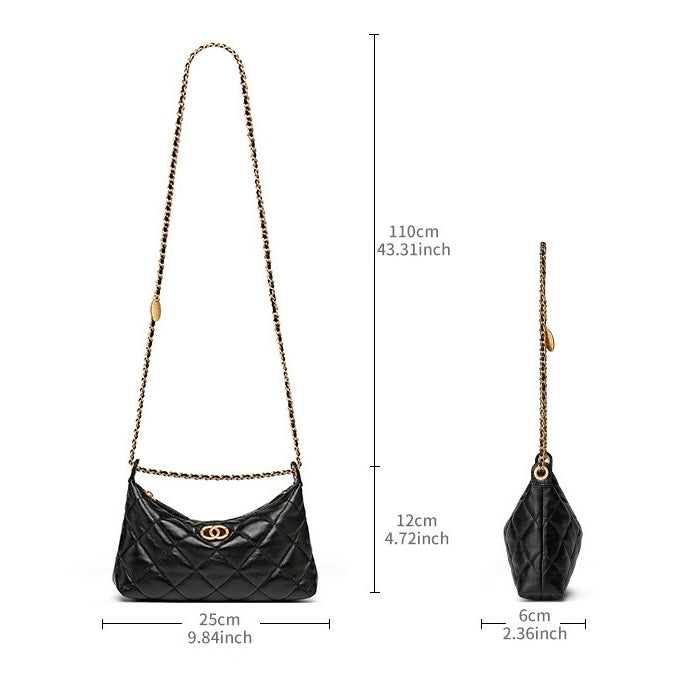 Noir Quilted Sheepskin Dual-Tone Chain Shoulder Bag