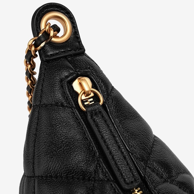Noir Quilted Sheepskin Dual-Tone Chain Shoulder Bag