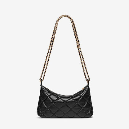 Noir Quilted Sheepskin Dual-Tone Chain Shoulder Bag