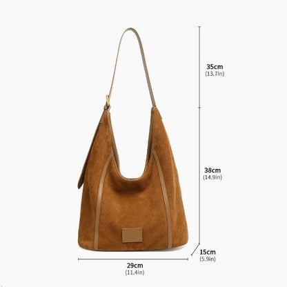 Women's Suede Structured Hobo Bag with Contrast Stitching