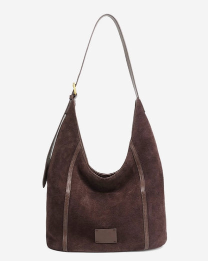 Women's Suede Structured Hobo Bag with Contrast Stitching