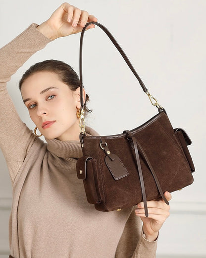 Retro Matte Genuine Cowhide Utility Shoulder Bag