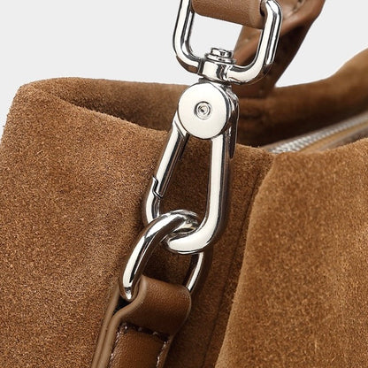 Retro Suede Structured Genuine Leather Tote Bag