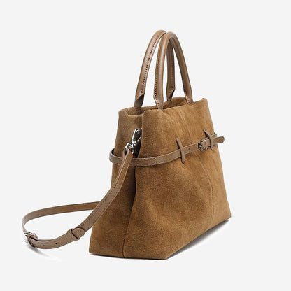 Retro Suede Structured Genuine Leather Tote Bag