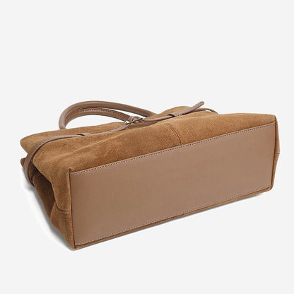 Retro Suede Structured Genuine Leather Tote Bag