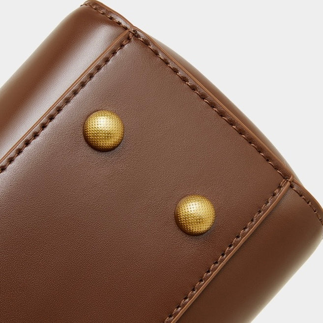 Women's Genuine Leather Top-Handle Bag with Signature Gilded Lock Closure