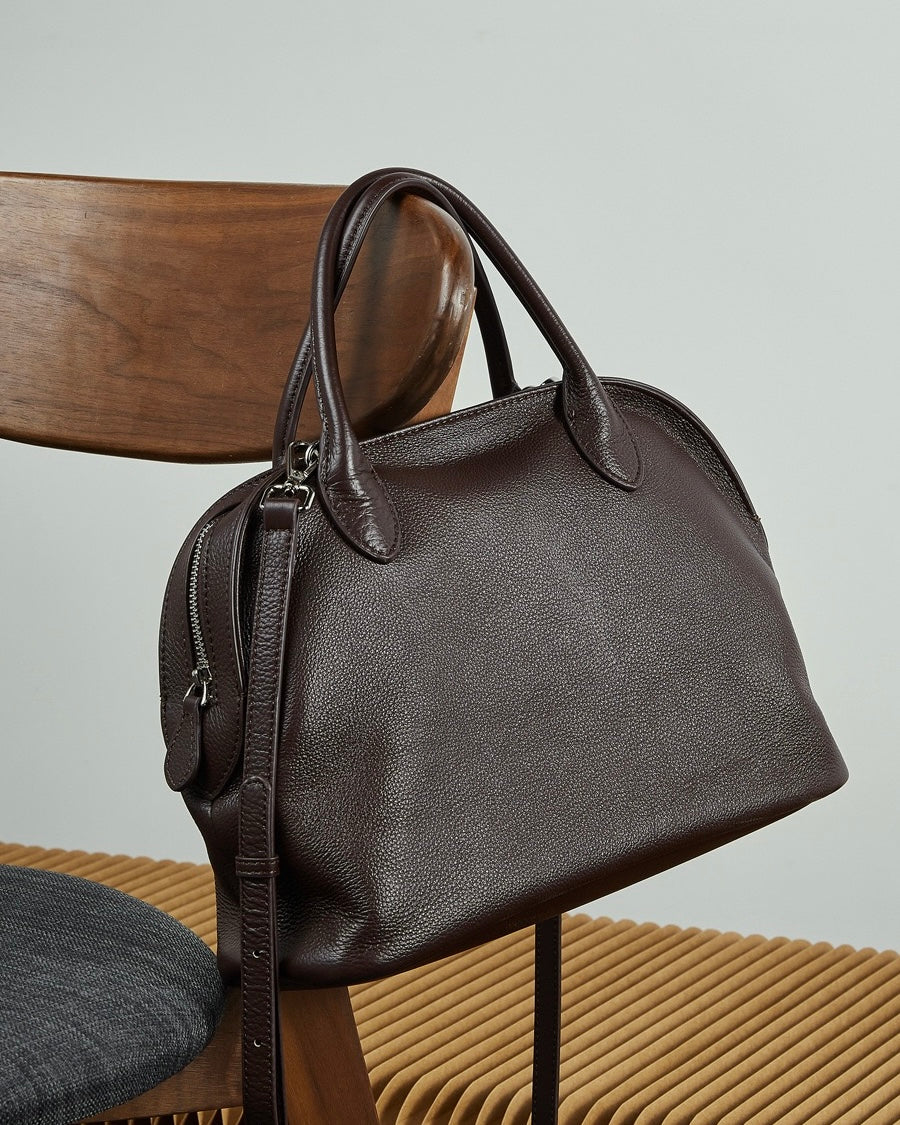 Grained Leather Dome Satchel with Dual Carry Options