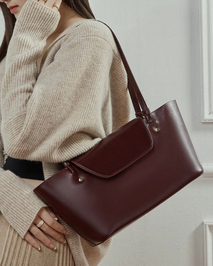 Women's Genuine Leather Flap Tote with Convertible Straps