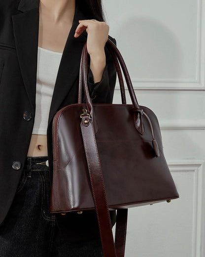 Women's Genuine Leather Dome Satchel with Signature Tassel