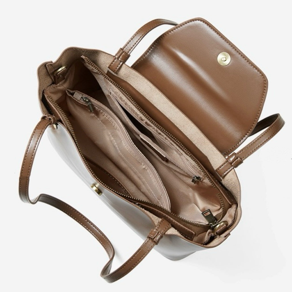 Women's Genuine Leather Flap Tote with Convertible Straps