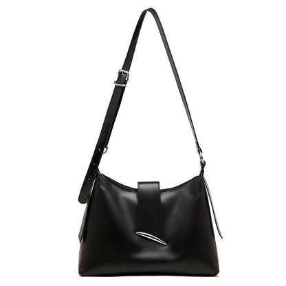 Smooth Leather Hobo Bag with Architectural Hardware & Adjustable Strap