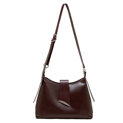 Smooth Leather Hobo Bag with Architectural Hardware & Adjustable Strap