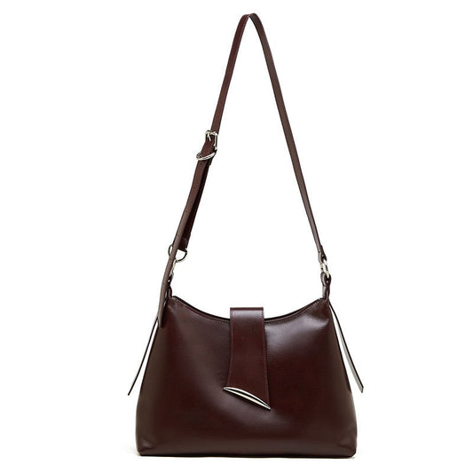 Smooth Leather Hobo Bag with Architectural Hardware & Adjustable Strap