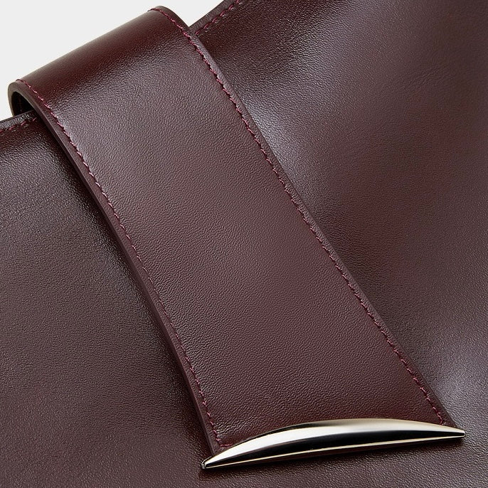 Smooth Leather Hobo Bag with Architectural Hardware & Adjustable Strap