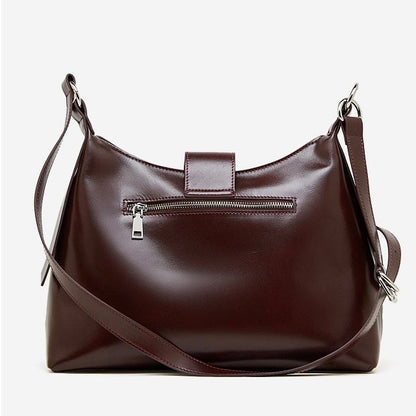 Smooth Leather Hobo Bag with Architectural Hardware & Adjustable Strap
